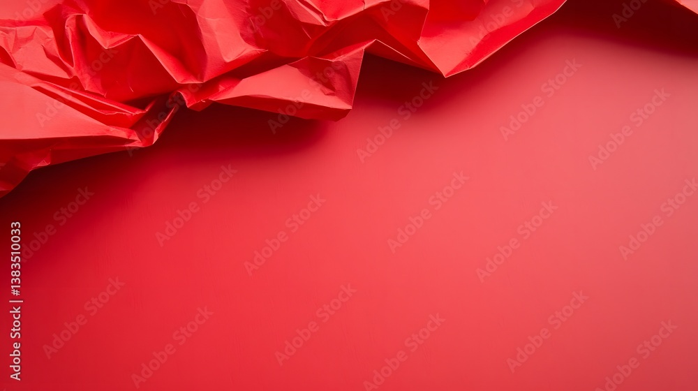 Wall mural crumpled bright red paper against a smooth red background creating a bold visual contrast