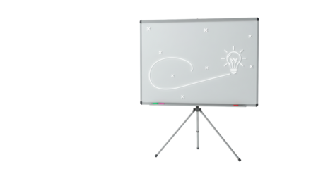 Isolated White Board with Light Bulb Idea Drawing