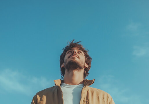 a man looking up at the sky