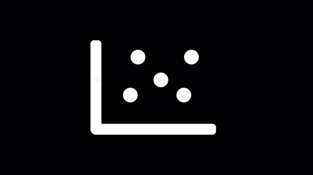 Icon chart scatter is distorted. Glitch. Noise, chromatic aberration, geometric distortion. Transparent background, looped. In-Out looped. Alpha BW at the end