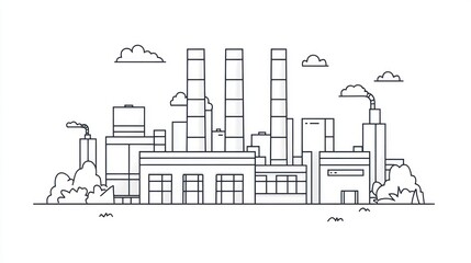 Naklejka premium Industrial cityscape, simple line art