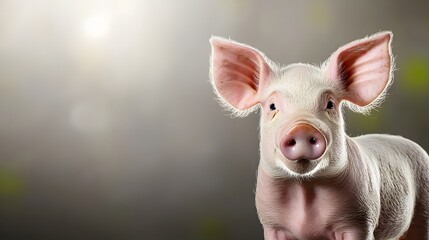 Portrait of an Adorable Young Pig with Soft Fur Against a Lowlight Background in Nature