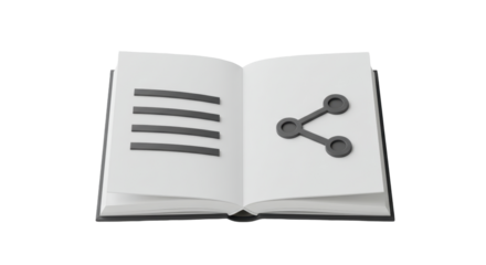 Isolated Open Book Displaying Share and Paragraph Icons