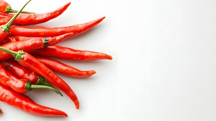 Fresh Red Chili Peppers Piled Against A Clean White Background Capturing Their Vibrant Color