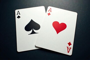 Obraz premium Four aces, arranged in a square, showing the four suits , playing cards, clubs, spades