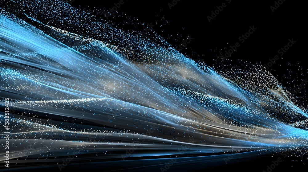 Wall mural abstract blue light stream with sparkling particles and dynamic motion effects