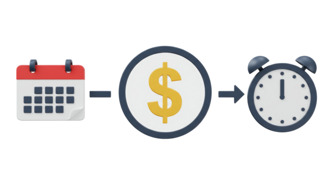 Isolated Calendar Dollar Sign and Clock Time Sequence