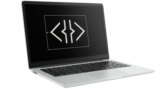 Isolated Silver Laptop Computer Displaying Code Illustration
