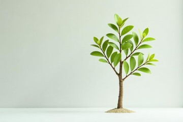Single young tree, delicate leaves, white backdrop, tree, seedling, beginning