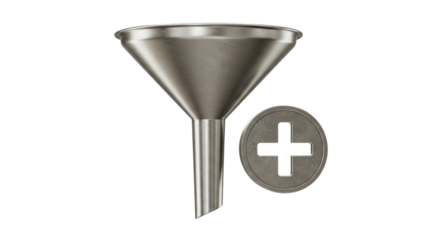 Isolated Metal Funnel with Plus Sign for Addition