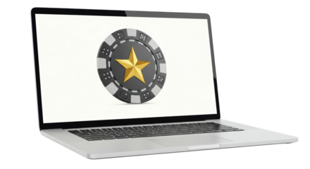 Isolated Laptop with Casino Chip on Screen Online Gambling