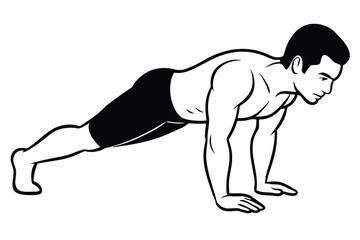 Fototapeta premium Man Doing Pushup Workout Line Art Style