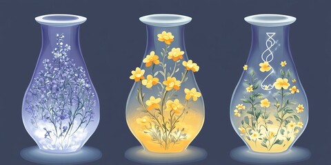 Floral Hourglass Capsule: Silver Hair to Petal Flow, Glowing Molecular Bonds. Matte Health Gradient with Generational Love Icons. Abstract Marketing Background for Wellness and Longevity. Creative Pat