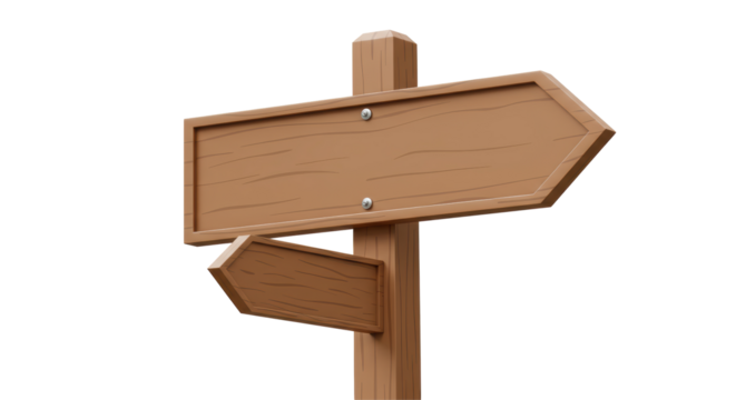 Isolated Wooden Directional Signpost with Two Arrows