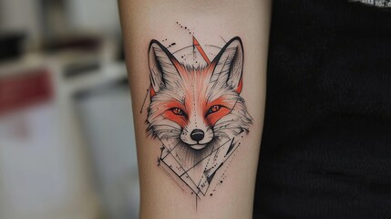 Artistic fox tattoo design with geometric shapes tattoo studio digital art creative environment close-up view