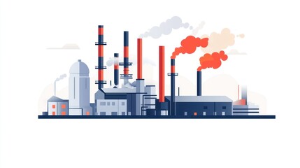 Obraz premium Industrial complex factory, smoky pipes, horizontal landscape, background of buildings, illustrations, commercial, graphic design, stock