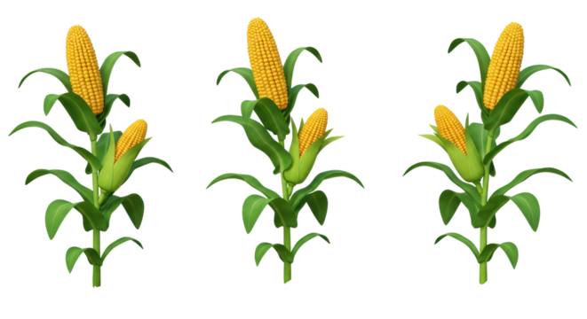Isolated Corn Plants with Yellow Corncobs