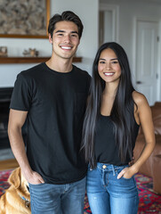 Fototapeta premium Joyful Young Couple with Dogs in Cozy Modern Home - Lifestyle Portrait