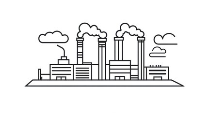 Industrial complex illustration, factory buildings, smoke stacks, landscape