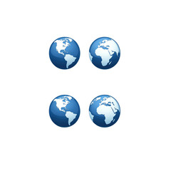 Obraz premium Four Glossy Blue Globes Representing Global Connectivity and International Business