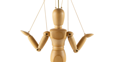 Isolated Wooden Puppet with Strings