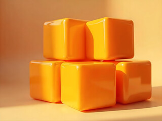 Stack of Orange Cubes Abstract Design on Light Orange Background