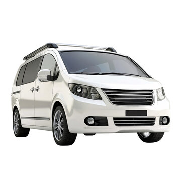 Sleek white minivan with roof rack on a transparent background, showcasing family transportation and automotive design