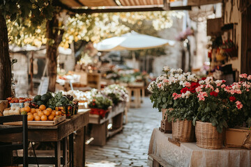 Obraz premium Bright flower market with colorful spring summer blossoms in full bloom, green house, flower store, generative ai