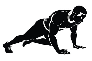 Athletic African Man Pushup Silhouette, Sport Training