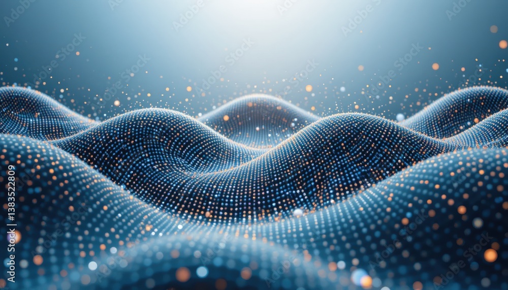 Poster dynamic waves of digital particles virtual environment abstract visualization futuristic concept clo