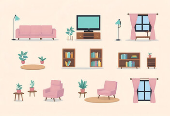 Cozy Home Furnishings: An array of inviting illustrations of home furnishings showcasing a harmonious blend of comfort, style, and functionality