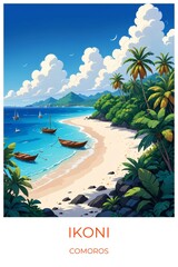 Obraz premium Ikoni Comoros Travel Poster Flat Illustration Print Decor Gift Canvas Wall Art Gift