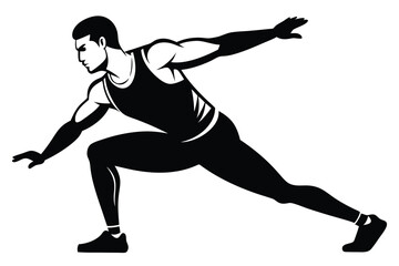 Man Stretching Silhouette Vector, Athlete in Action, Muscular Build 