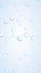 Water molecule. Molecule inside liquid bubble. Transparent liquid collagen or essence bubbles. Collagen skin serum. Cosmetic skincare product