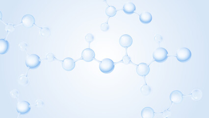 Water molecule. Molecule inside liquid bubble. Transparent liquid collagen or essence bubbles. Collagen skin serum. Cosmetic skincare product