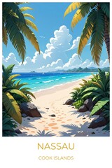 Obraz premium Nassau Cook islands Travel Poster Flat Illustration Print Decor Gift Canvas Wall Art Gift