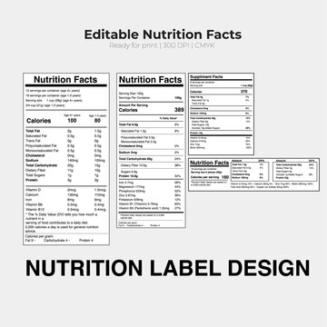 Most demandable and editable Nutrition facts label template design for Food, Supplement or Healthy products