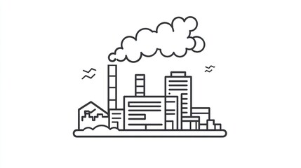 Industrial city skyline line art illustration, smoke stack, use for stock photography
