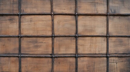 Wooden grid pattern on rustic brown surface with vertical and horizontal lines