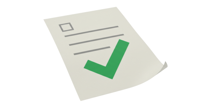 Isolated Green Check Mark on Form Symbolizing Task Completion