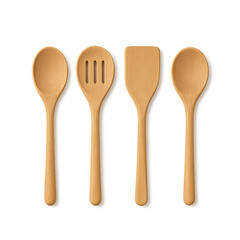  Set of Wooden Cooking Spoons, Transparent Background PNG