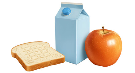 Isolated Lunch Box Set with Milk Bread and Apple