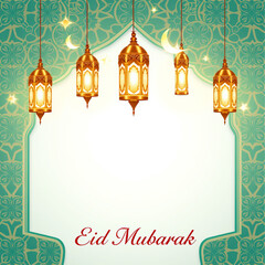 Fototapeta premium Decorative lanterns and crescent moon create an inviting atmosphere for joyous celebrations during a festive occasion