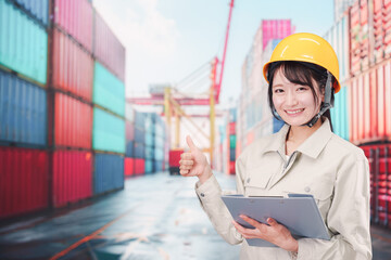 港湾で働く若い女性