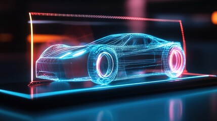 Futuristic holographic car display tech showcase gigapixel standard urban environment close-up view