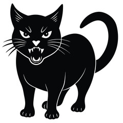 Black and white vector illustration of a cute cartoon cat