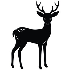Deer silhouette vector illustration with antlers in a wild nature setting