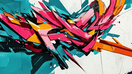 Futuristic cyber graffiti art showcase urban street digital design vibrant environment wide angle augmented concept