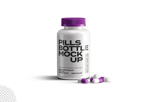 Medication Packaging Pills Bottle Mockup with Capsules