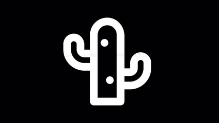 Icon cactus is distorted. Glitch. Noise, chromatic aberration, geometric distortion. Transparent background, looped. In-Out looped. Alpha BW at the end